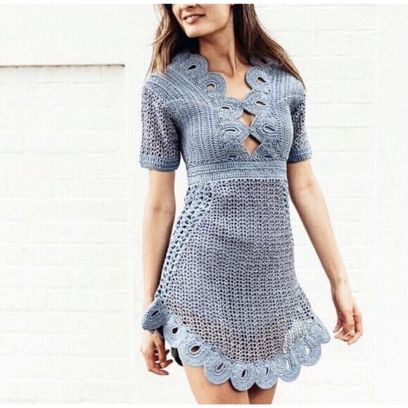 NWT Alice McCall Everybody Knows Knit Blue Midi Dress Crochet 6 - Picture 2 of 6